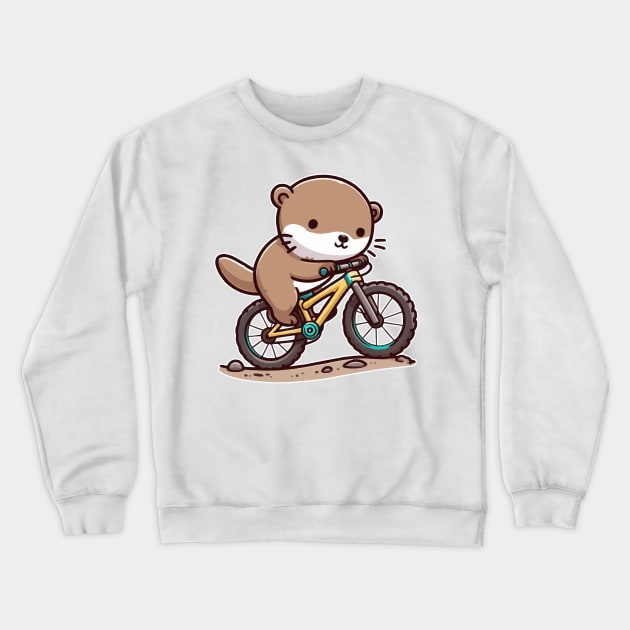 funny Otter mountain Biking Crewneck Sweatshirt by fikriamrullah